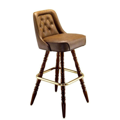 Inner Diamond bar stool with diamond-tufted seat and decorative carved wood legs in walnut finish