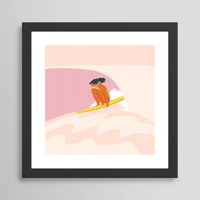 Down the Hill art print by Tasiania in a modern black frame, showcasing an elegant downhill landscape with warm earthy tones, ideal for homes or cafés