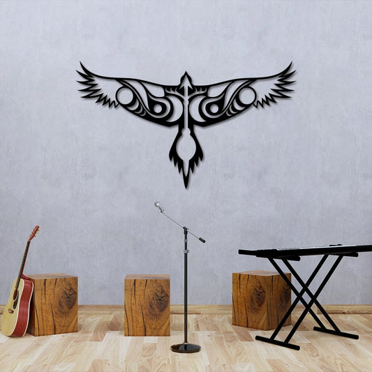 Eagle Silhouette Metal Wall Art in black matte finish featuring a sleek modern eagle design, crafted from durable aluminum composite for bar, restaurant, or home décor.