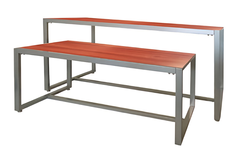 Large Table: 60"(L) X 30"(W) X 29"(H) <br>
Small Table: 47"(L) X 23"(W) X 20"(H) <br>
Silver Coated Frame with 1" x 1" Tubing Frame <br>
Choose from Maple, White, Black, Cherry <br>
$480 set of two