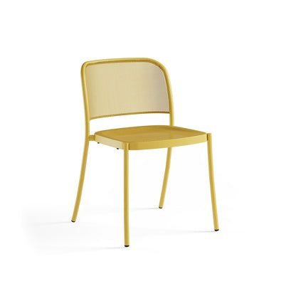 Emu Café E556 steel stacking café chair in curry yellow finish, ideal for bright outdoor dining areas and stylish hospitality settings.