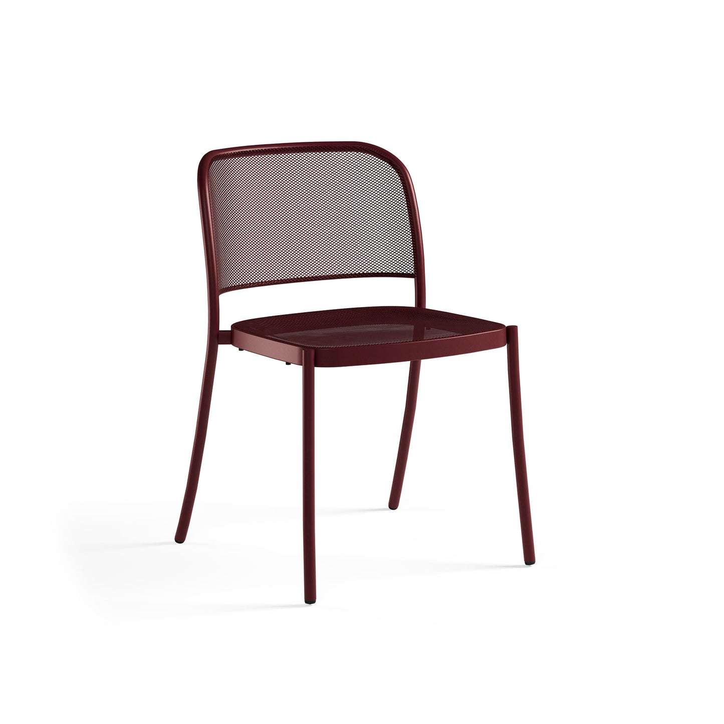 Emu Café E556 stacking chair in intense red finish, crafted from durable tubular steel for indoor and outdoor restaurant seating.