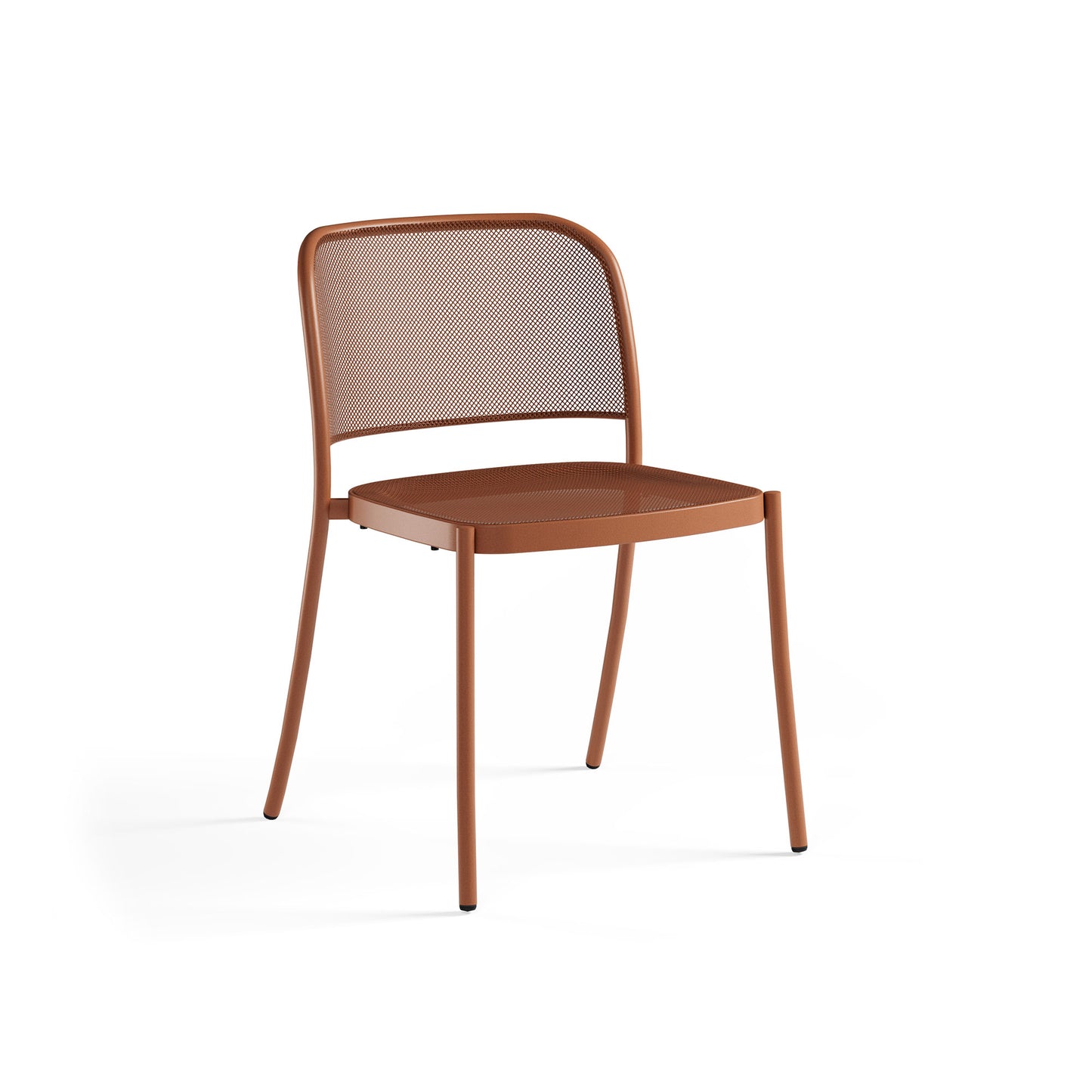 Emu Café E556 stacking steel café chair in maple red, built for commercial-grade outdoor dining and contemporary indoor settings.