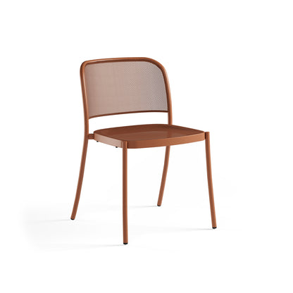 Emu Café E556 stacking steel café chair in maple red, built for commercial-grade outdoor dining and contemporary indoor settings.