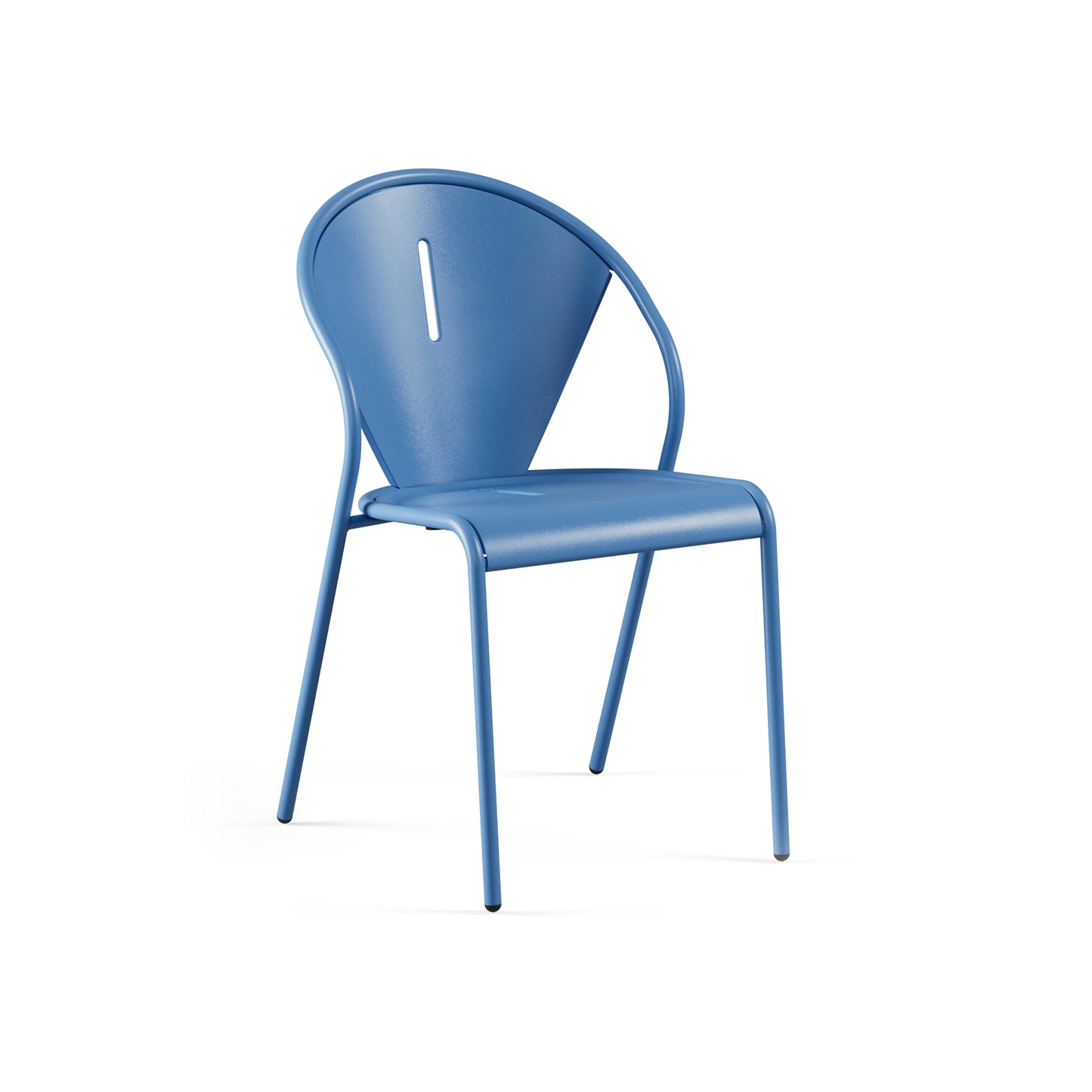 Emu Code E679 stacking dining chair in marine blue steel finish, featuring a mesh-style seat and back for contemporary outdoor use.