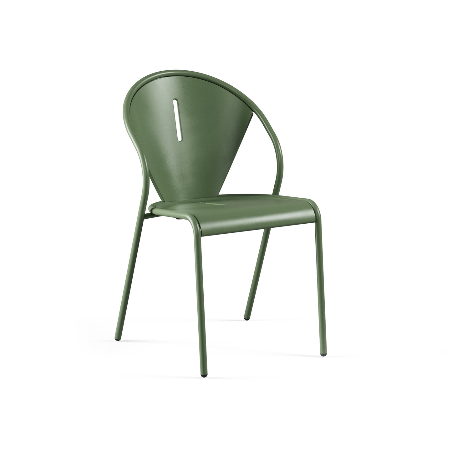 Emu Code E679 stacking side chair in military green powder-coated steel, weather-resistant and ideal for restaurant patios and terraces.