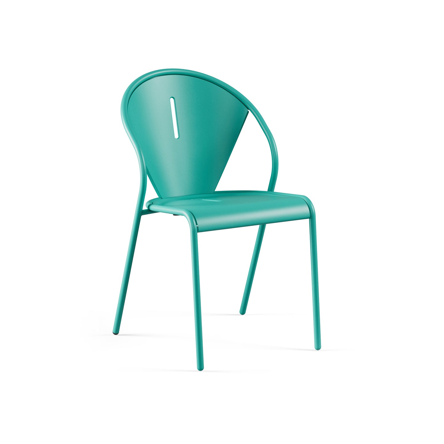 Emu Code E679 stacking steel chair in ocean green finish, featuring a durable E-coated powder-coated frame and mesh seat ideal for coastal patios, cafés, and modern outdoor dining areas.