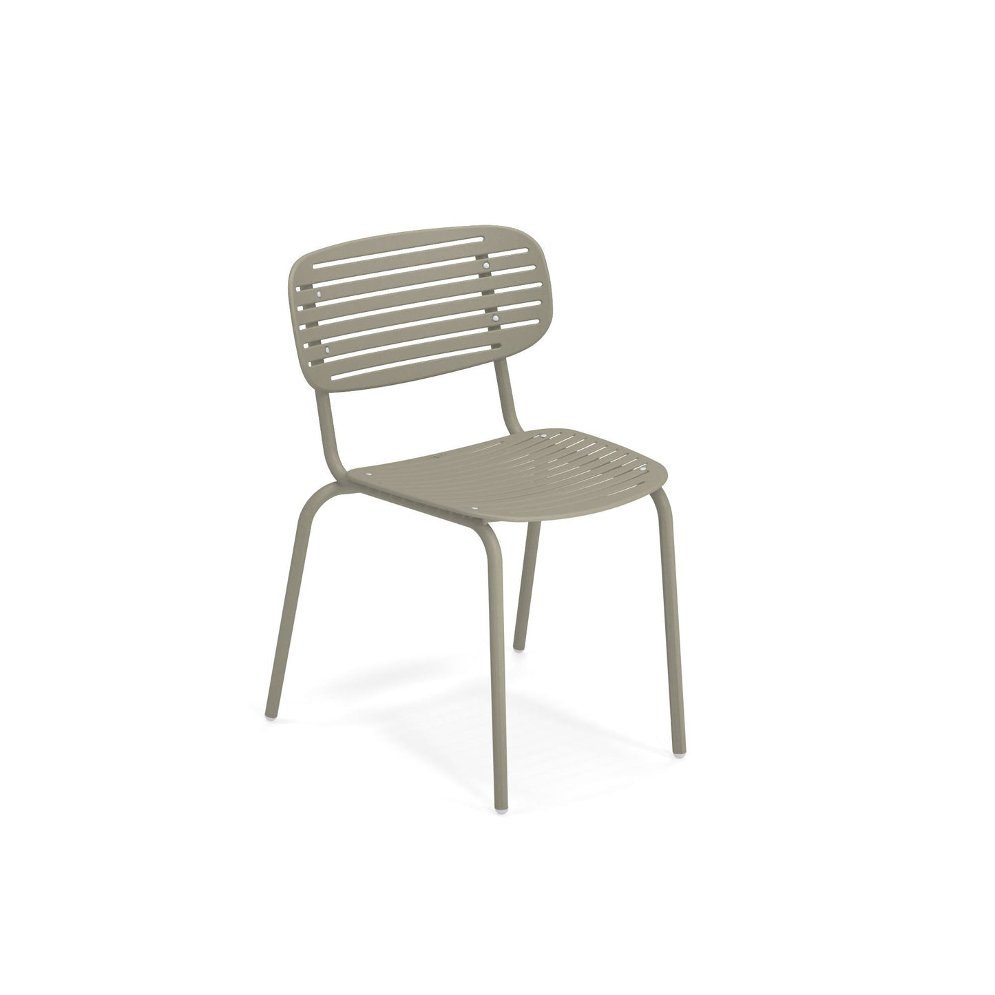 Emu Mom #639 moss green steel chair with slatted design, perfect for outdoor bistros and modern terraces.