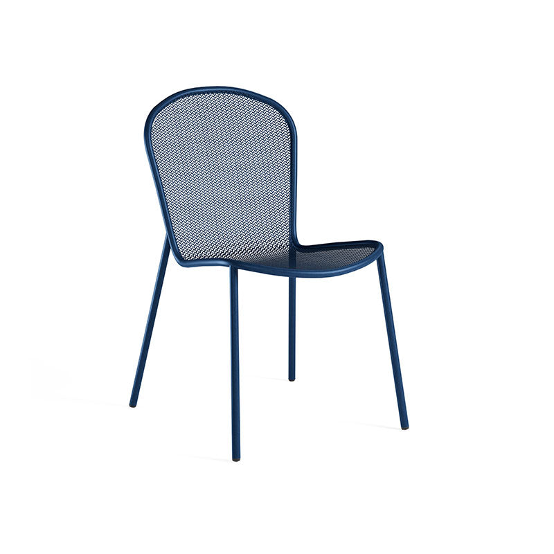 Emu Ronda 2.0 E457 stacking steel chair in sapphire blue, designed for high-traffic patios, cafés, and hospitality environments.