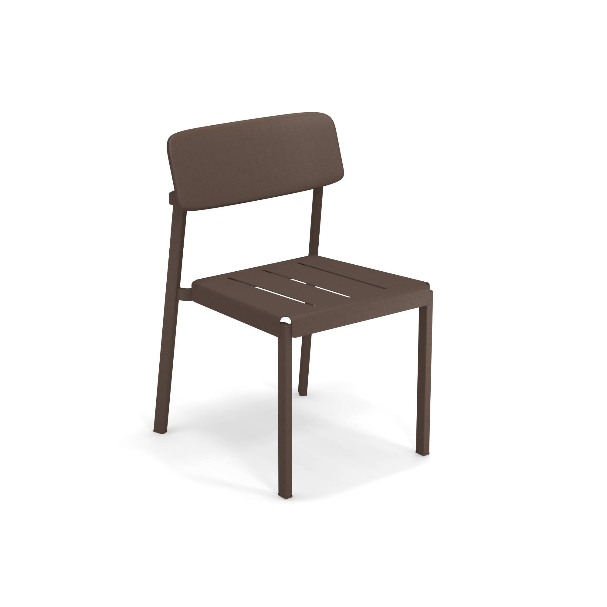 EMU Shine E247 bronze aluminum stacking side chair featuring a contemporary metallic finish, perfect for patios, cafés, and dining areas.