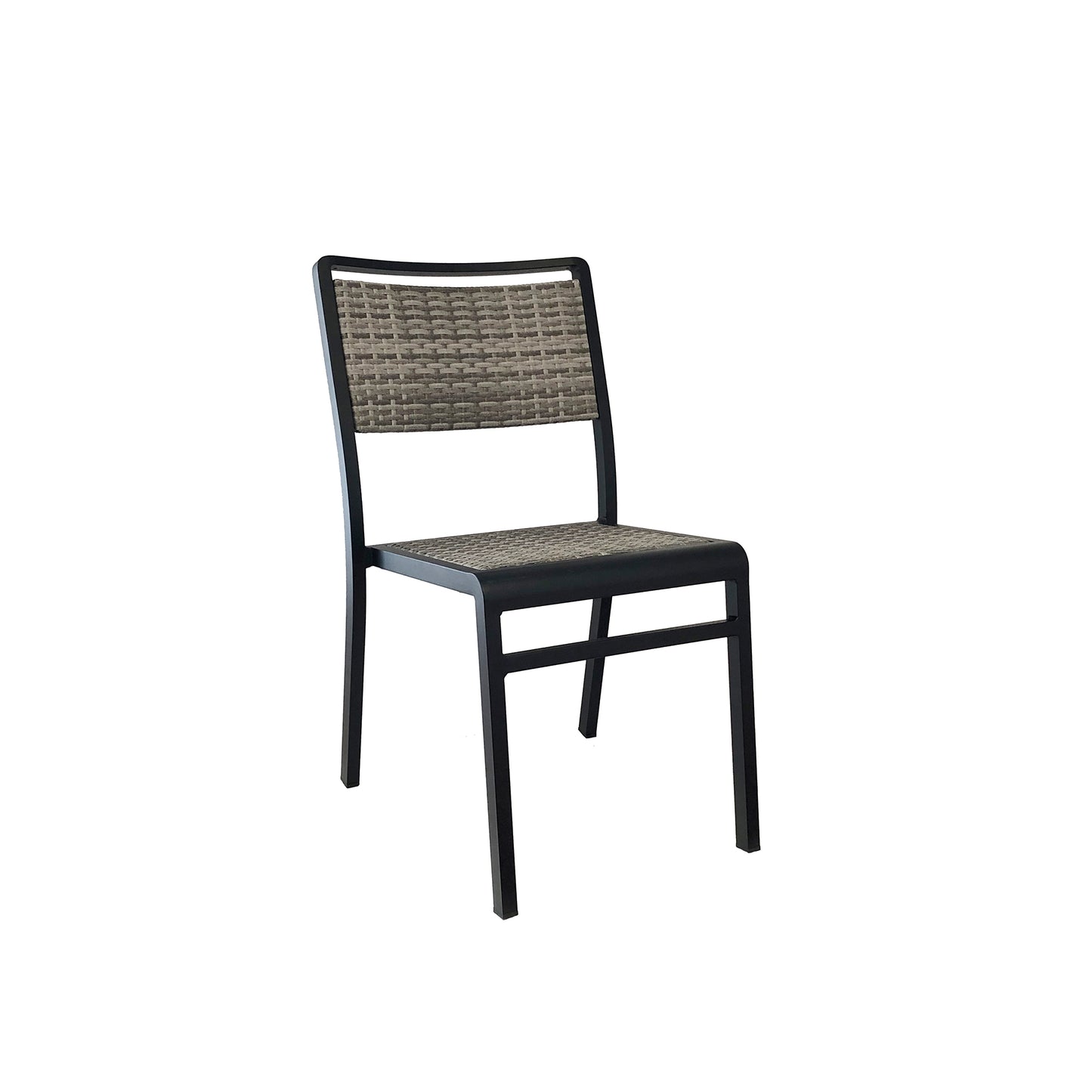 Emu Sid A1030 HD outdoor dining chair in grey aluminum with handwoven all-weather wicker seat and back, ideal for restaurants, patios, and modern hospitality spaces.