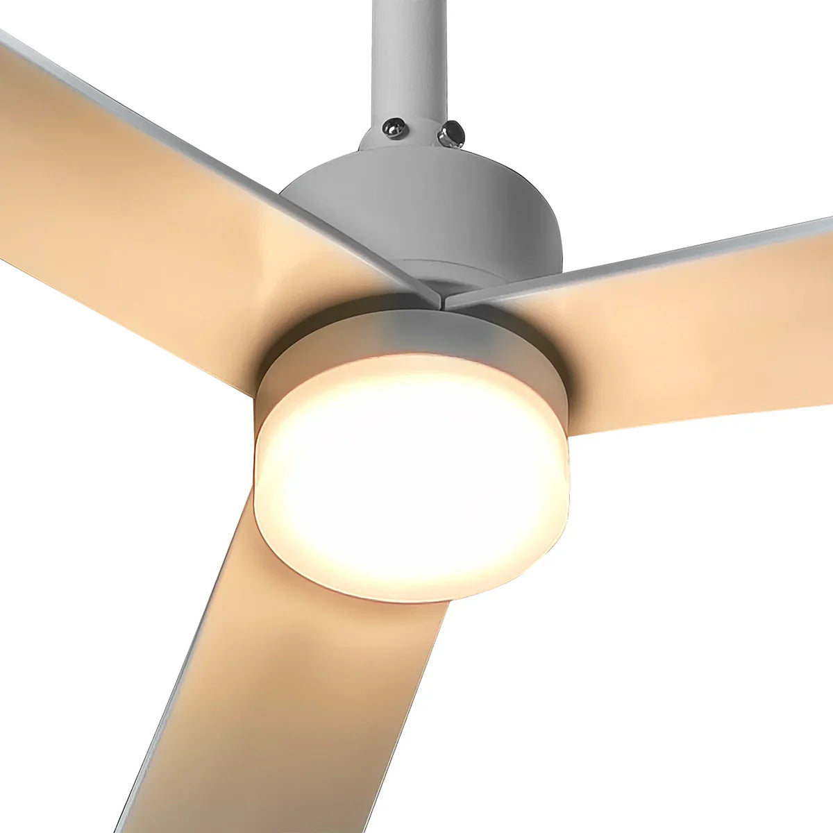 Contemporary white ceiling fan with remote control and adjustable color temperature soft  light