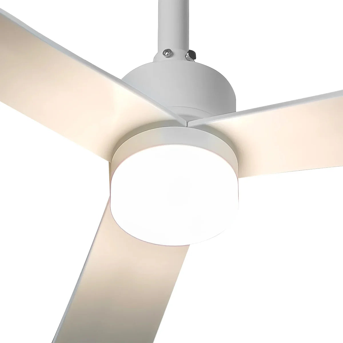 Contemporary white ceiling fan with remote control and adjustable color temperature medium light