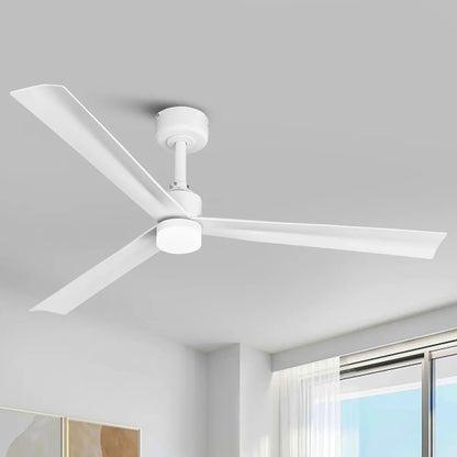 Modern white ceiling fan with three blades and dimmable LED lighting for commercial interiors