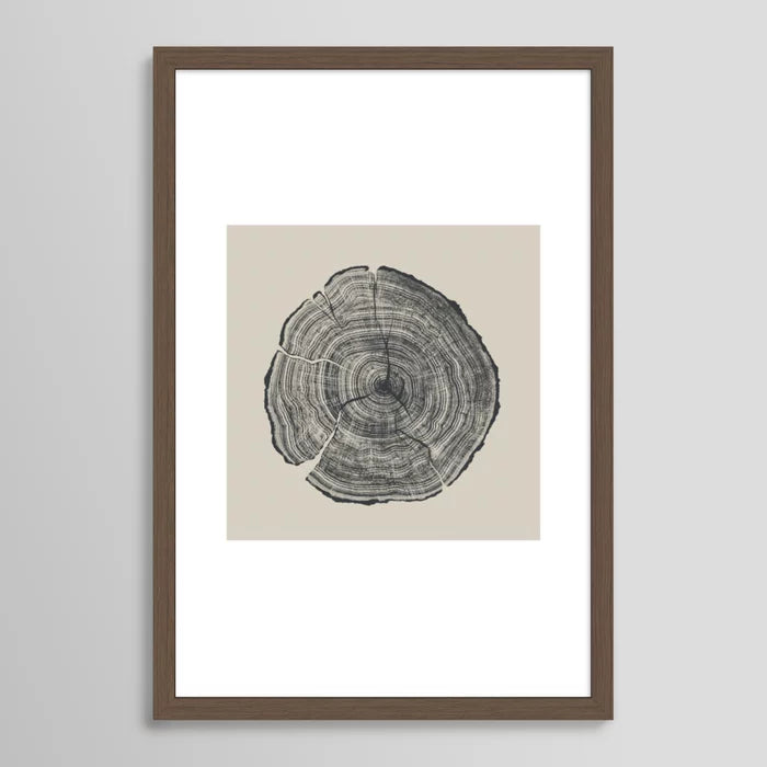 Hand-Drawn Oak art print by Dan Hobday in rich walnut frame adding warmth and depth to the detailed botanical artwork.