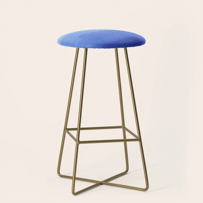 Hand Painted Navy Blue Aqua Watercolor Ombre Bar Stool by Pink Water with gold steel legs – artistic vegan leather seating ideal for hotel bars, restaurant counters, and modern cafés