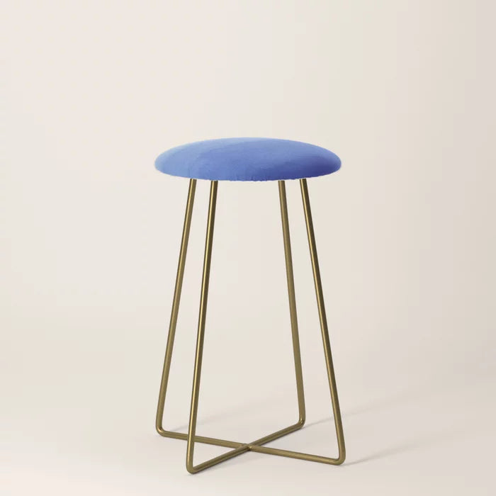 Hand Painted Navy Blue Aqua Watercolor Ombre Counter Stool by Pink Water with gold steel legs – artistic vegan leather stool for hotel lounges, cafés, and restaurant dining areas