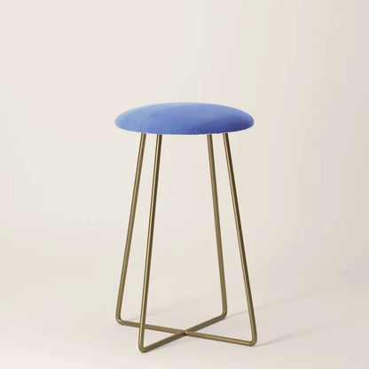 Hand Painted Navy Blue Aqua Watercolor Ombre Counter Stool by Pink Water with gold steel legs – artistic vegan leather stool for hotel lounges, cafés, and restaurant dining areas