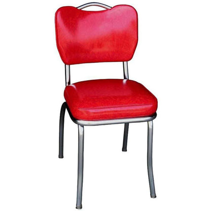 Front view of cracked ice red handle back diner chair with retro vinyl upholstery for restaurants and cafés.