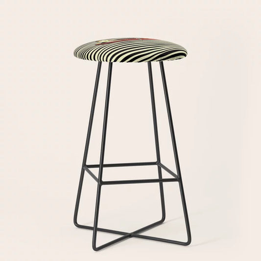 Illusionary Boat Ride Bar Stool by Taudalpoi with black steel legs – surreal modern stool with dreamlike artwork for boutique hotel lounges, restaurants, and café interiors