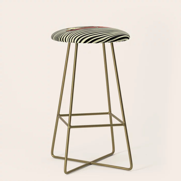 Illusionary Boat Ride Bar Stool by Taudalpoi with gold steel legs – surreal retro-futuristic vegan leather seating perfect for hotel bars, restaurant counters, and modern cafés