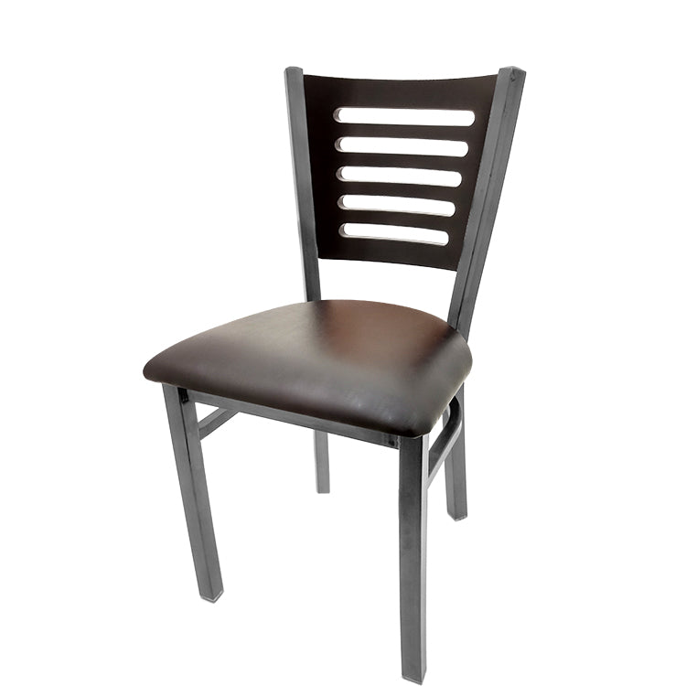 Chair with brown cushioned seat and backrest on a white background