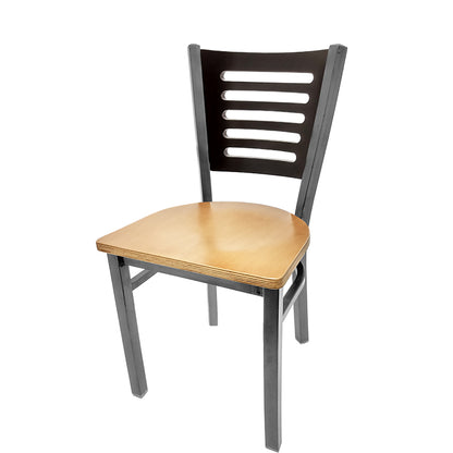 Industrial Metal Dining Chair with 5-Line Wood Back and Clear Coat Steel Frame