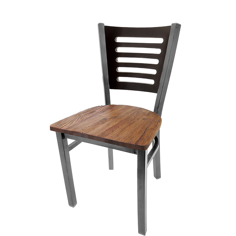 Industrial Metal Dining Chair with 5-Line Wood Back and Clear Coat Steel Frame