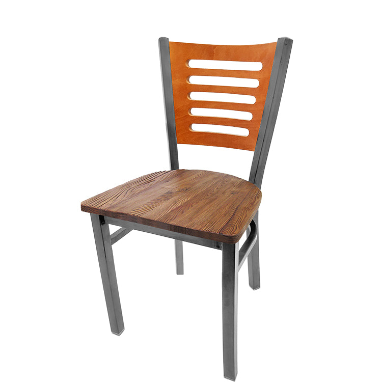 Chair with wooden seat and backrest on a white background