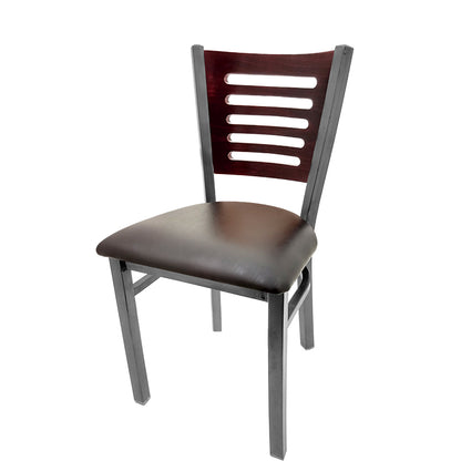 Chair with brown cushioned seat and backrest on a white background