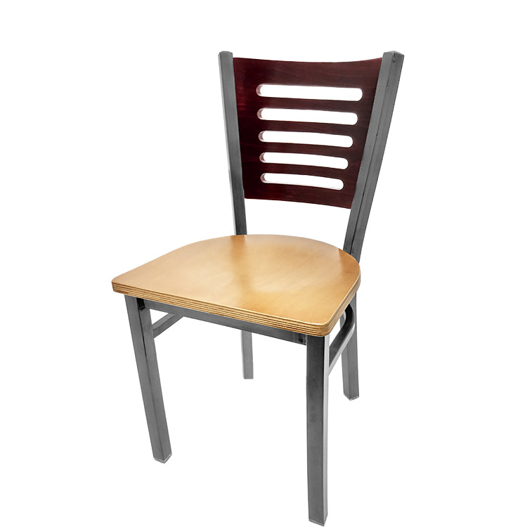 Chair with wooden seat and backrest on a white background