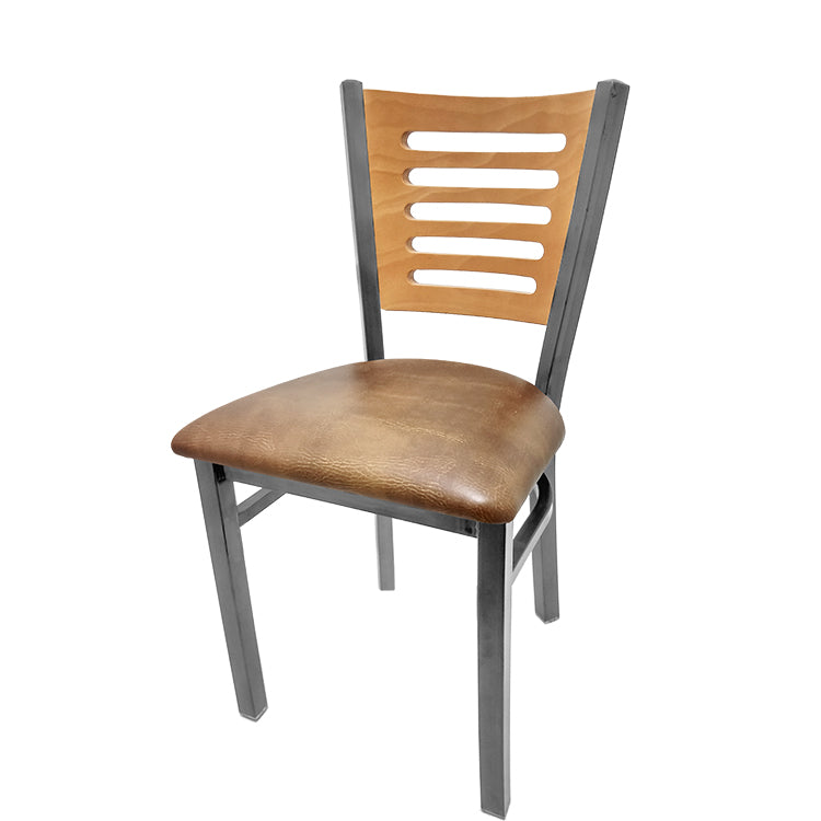 Industrial Metal Dining Chair with 5-Line Wood Back and Clear Coat Steel Frame