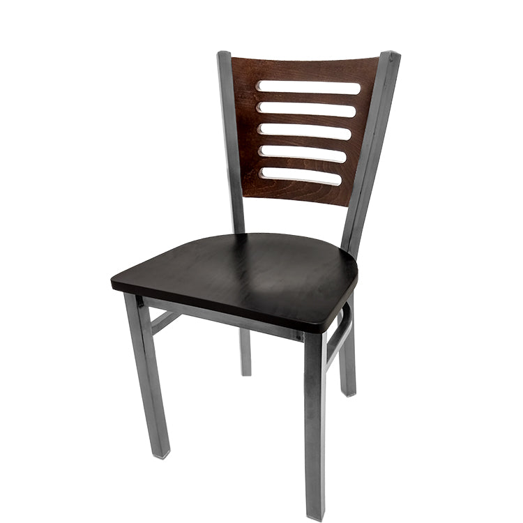 Industrial Metal Dining Chair with 5-Line Wood Back and Clear Coat Steel Frame