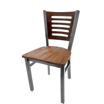 Industrial Metal Dining Chair with 5-Line Wood Back and Clear Coat Steel Frame
