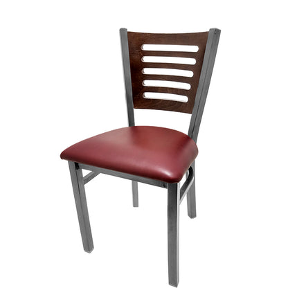 Chair with red seat and wooden backrest on a white background