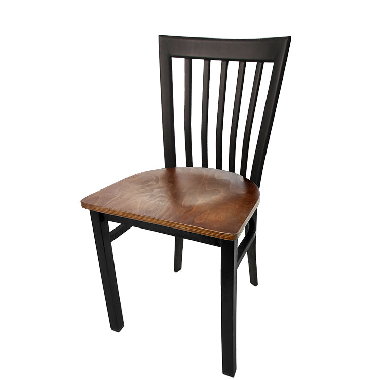 Wooden chair with black frame on a white background