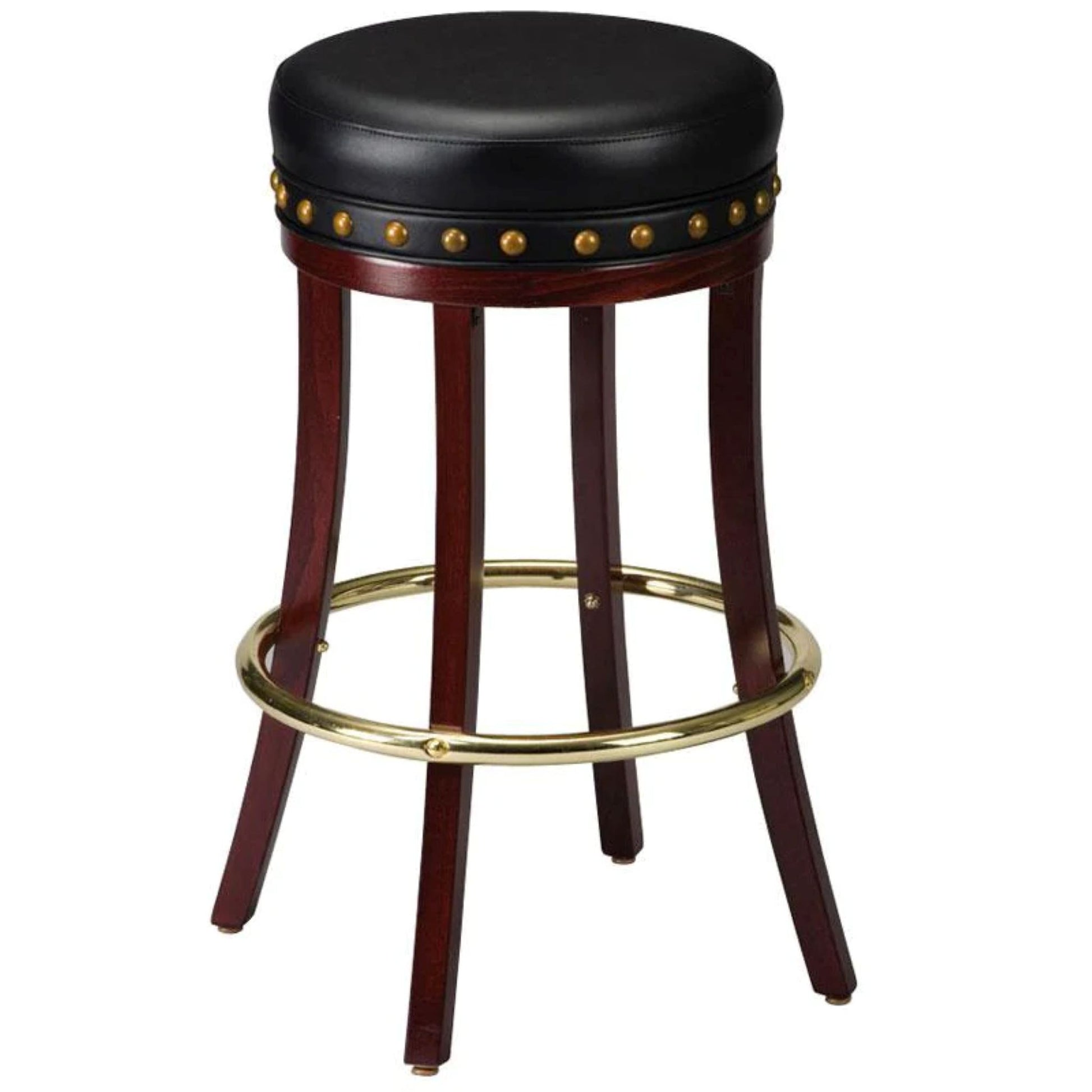Backless beech wood bar stool in dark stain with black leather seat, offering a rich wood finish and upscale handcrafted style ideal for restaurants, bars, or kitchens