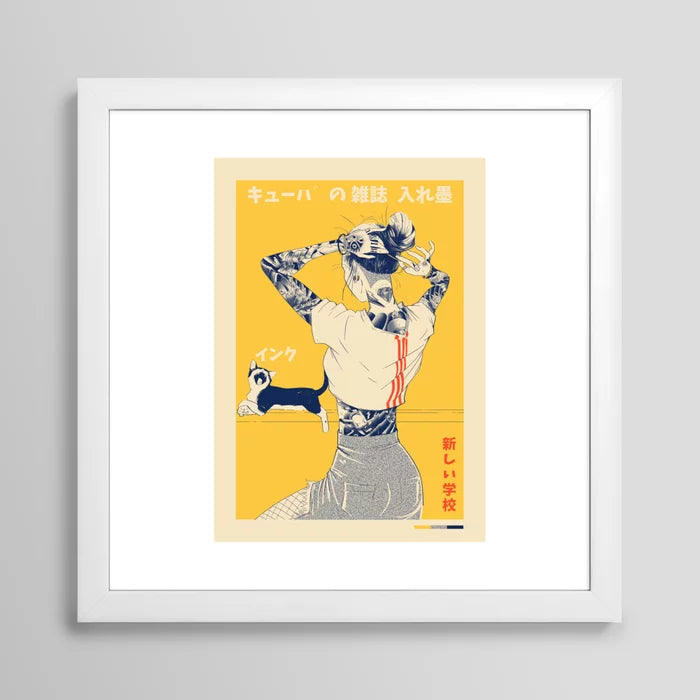 La Tinta art print in white frame, modern clean artwork ideal for cafés, boutique hotels, and dining rooms