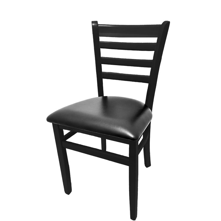 Ladderback dining chair with black stain European Beech frame and black vinyl seat