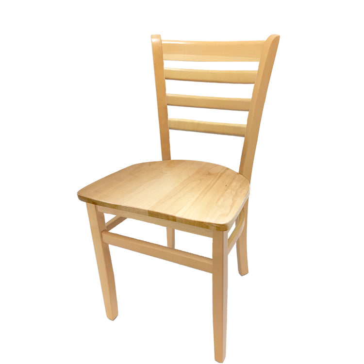 Ladderback dining chair with clear coat frame and clear coat solid wood seat