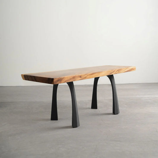 Front view of heavy-duty black metal bench legs with a modern minimalist design and glossy powder-coated finish.