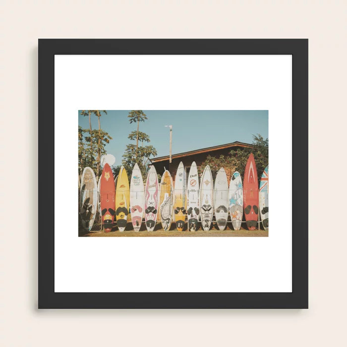Lets Surf XV art print in black frame displayed in restaurant dining area