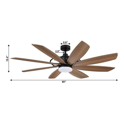 Modern ceiling fan with LED lighting and remote control ideal for cafés or dining rooms