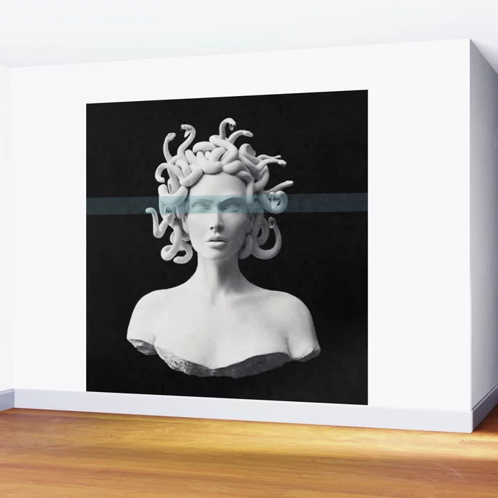 Medusa Wall Mural by Underdott installed in a modern restaurant or hotel lounge – 8-foot surreal abstract mural ideal for hospitality interiors