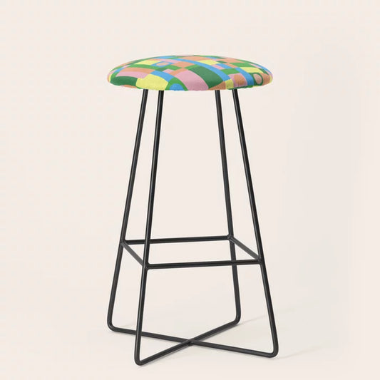 Mozaika 2 Bar Stool by Gigi Rosado with black steel legs – modern geometric stool for boutique hotel bars, restaurant seating, and café interiors