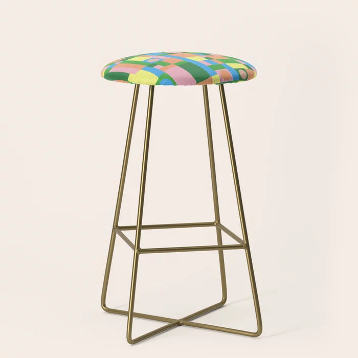 Mozaika 2 Bar Stool by Gigi Rosado with gold steel legs – geometric vegan leather seating ideal for hotel bars, restaurant counters, and modern cafés