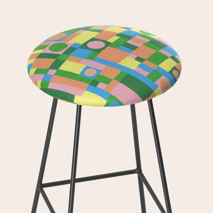 Above view of the Mozaika 2 Stool by Gigi Rosado showing geometric vegan leather cushion design, ideal for hotel breakfast bars, restaurant dining spaces, and cafés