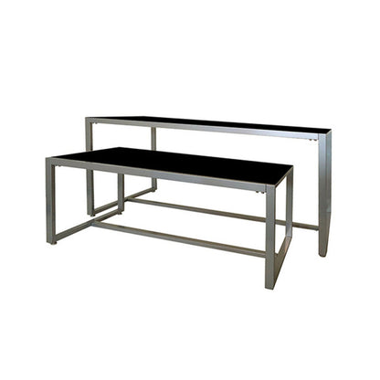 Black finish color option showing a smooth, solid melamine surface used for commercial display tables and store fixtures.
