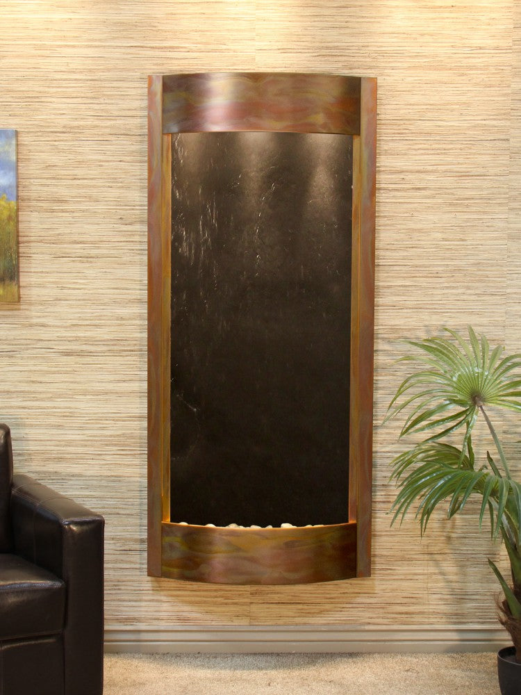 Pacifica Waters wall mounted water fountain with LED lighting in restaurant setting