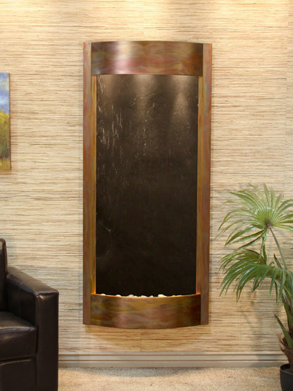 Pacifica Waters wall mounted water fountain with LED lighting in restaurant setting